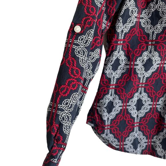 Tommy Hilfiger Women Top S Blue‎ Red Button Up Nautical Print Preppy Academia - Picture 7 of 10